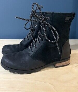 Sorel Women's Waterproof Leather Lace-Up Combat Boots Black Mid-Calf NL3309-010